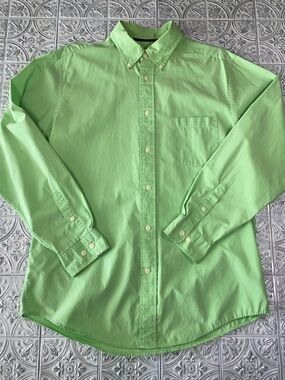 Consensus Mens Button Down Shirt Medium Green Long Sleeve Cotton Casual Classic